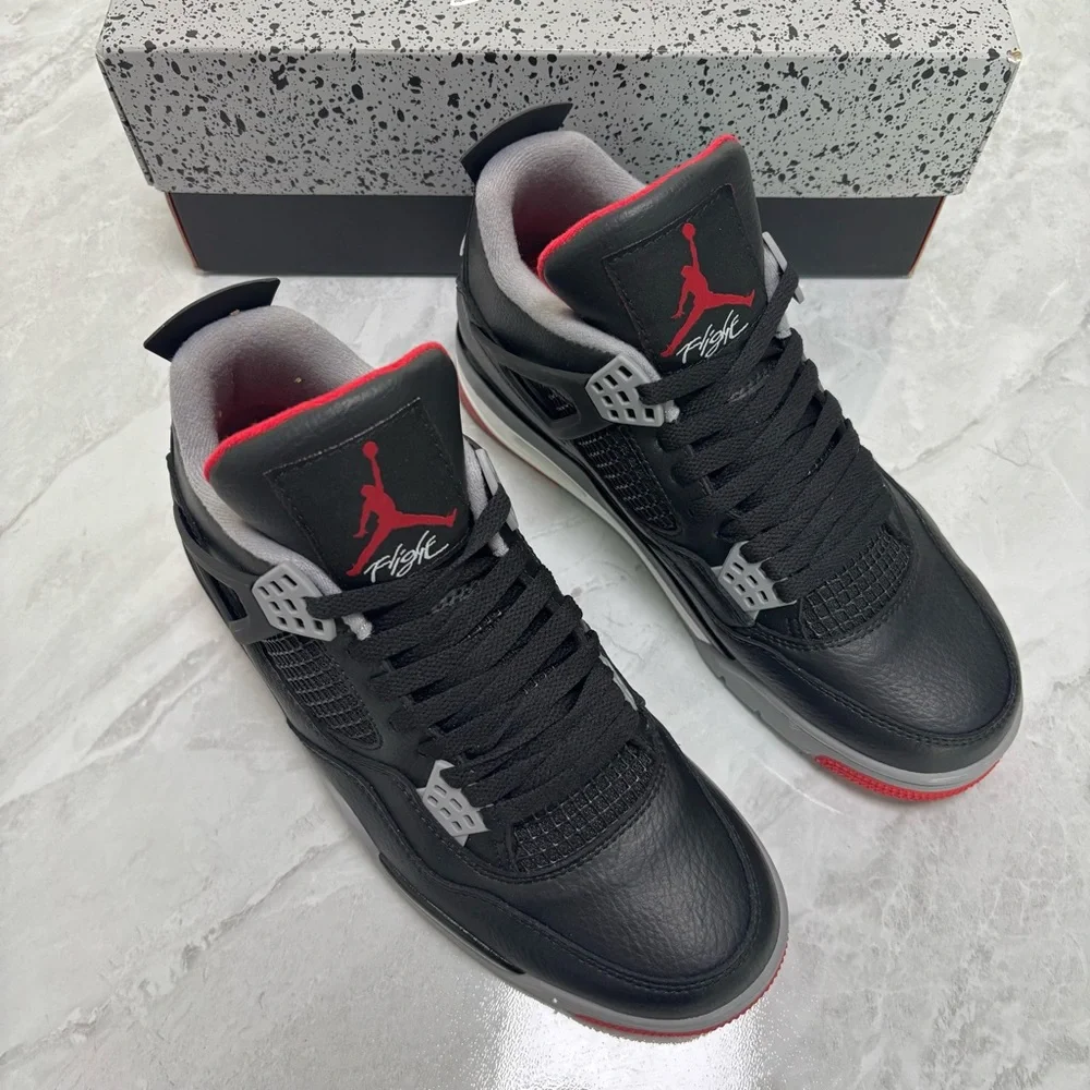 Brand New Retro 4 ‘Bred Reimagined’ Men’s Black/Red Sneakers Trainers - Picture 2 of 6
